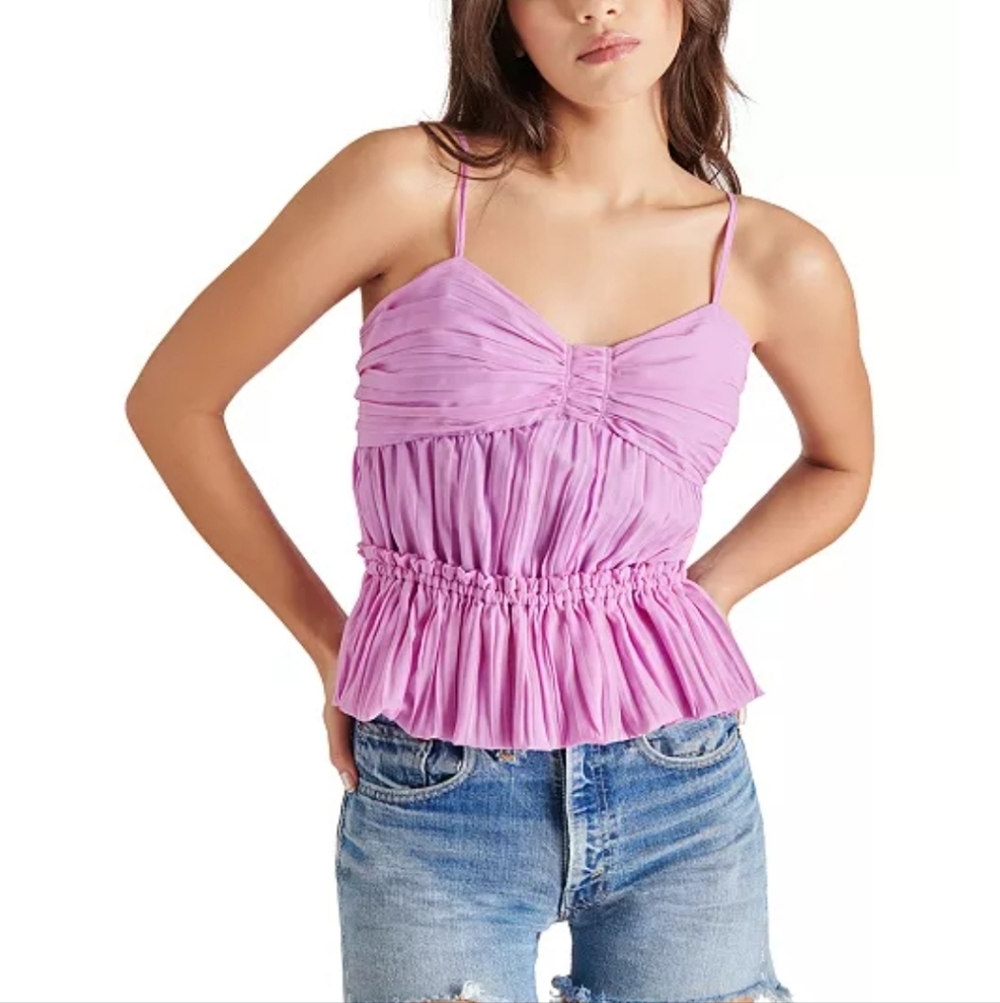 Steve Madden Solange Pleated Smocked-Back Peplum Top